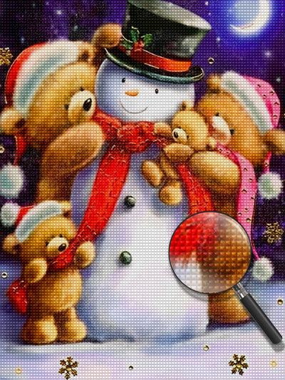 Bonhomme de Neige et Poupée d'Ours Broderie Diamant