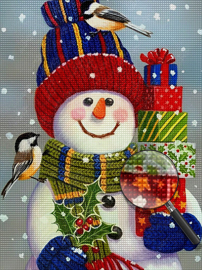 Bonhomme de Neige Tenant de Cadeaux Broderie Diamant