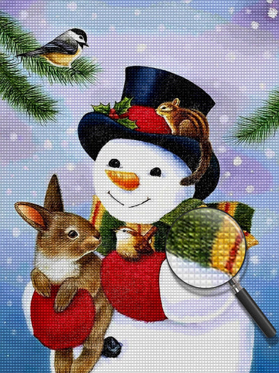 Lapin et Bonhomme de Neige Broderie Diamant