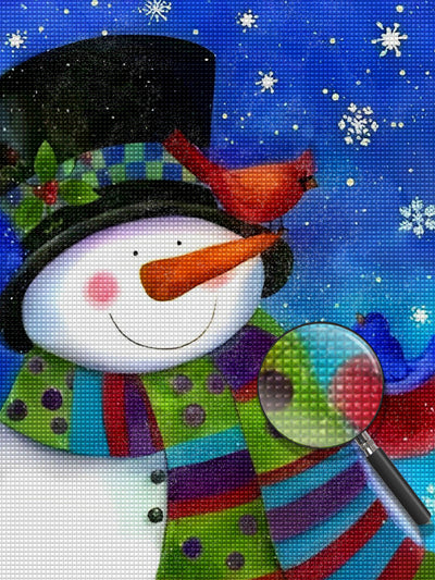 Bonhomme de Neige et Mésange Bleue Broderie Diamant