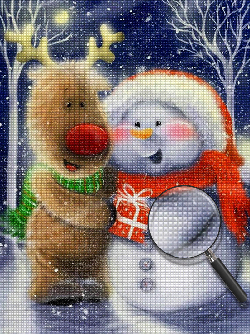 Bonhomme de Neige et Renne Cartoon Broderie Diamant