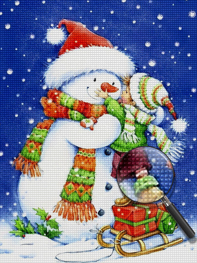 Bonhomme de Neige et Garçon Broderie Diamant