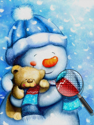 Mignon Bonhomme de Neige et Poupée d'Ours Broderie Diamant