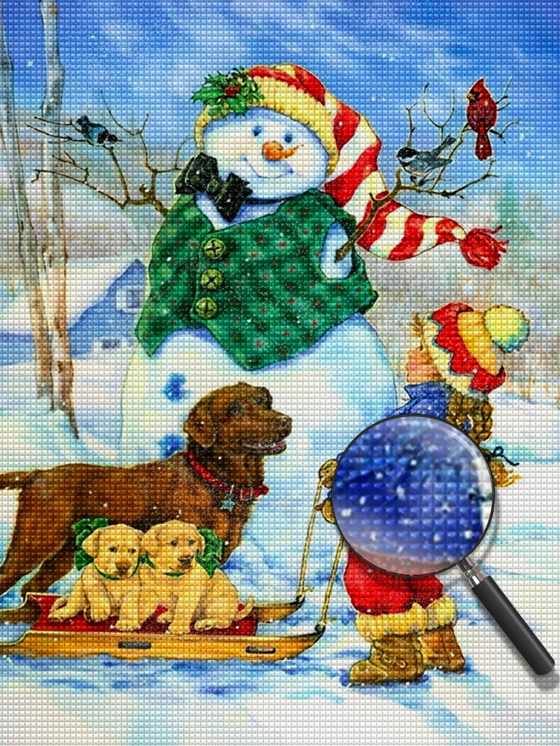 Bonhomme et Garçon avec des Chiens Broderie Diamant