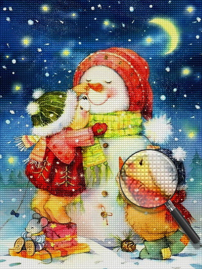 Bonhomme de Neige et Petites Poupées d'Ours Broderie Diamant