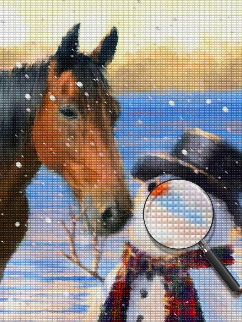 Bonhomme de Neige et Cheval Broderie Diamant