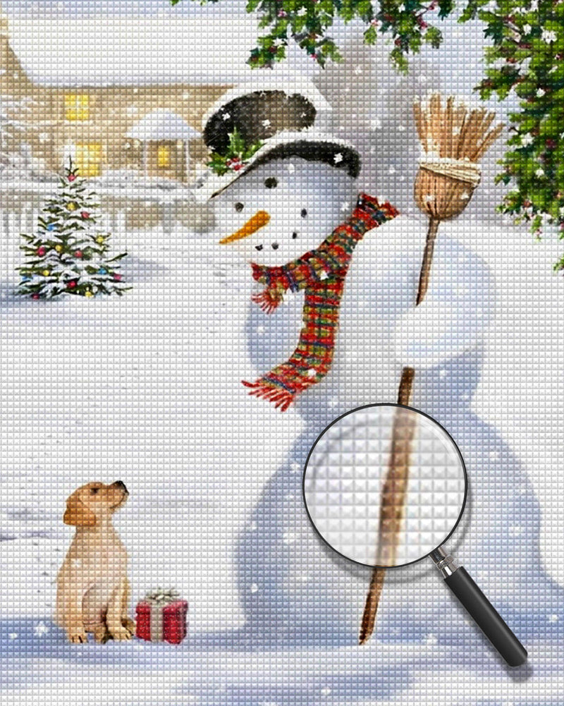 Bonhomme de Neige Regardant le Chien Broderie Diamant