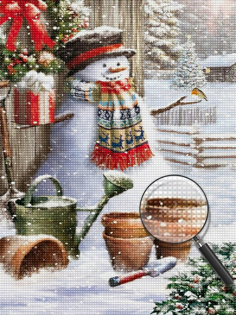 Bonhomme de Neige et les Pots de Fleurs Broderie Diamant