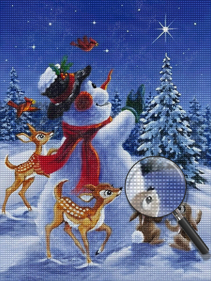 Bonhomme de Neige, Cerfs et Lapins Broderie Diamant