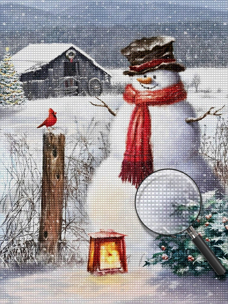 Bonhomme de Neige et Chalet Broderie Diamant