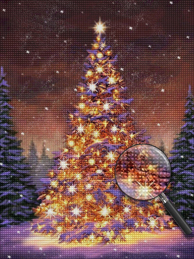 Sapin de Noël Doré et Violet Broderie Diamant