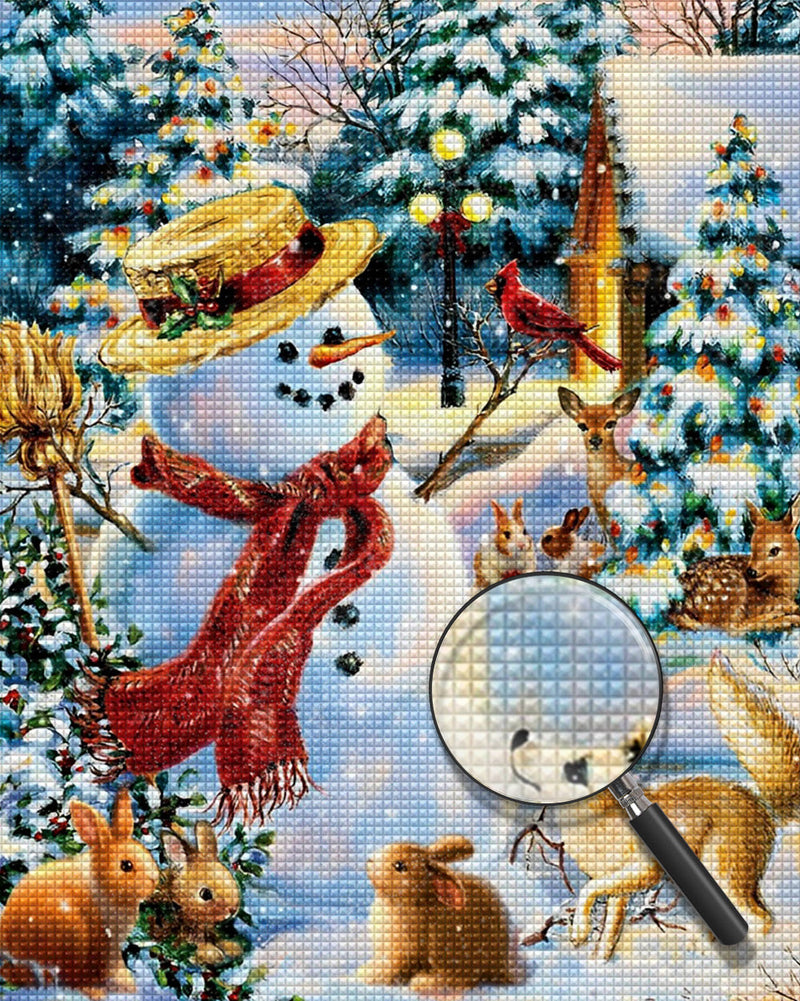 Bonhomme de Neige avec un Chapeau de Paille Broderie Diamant