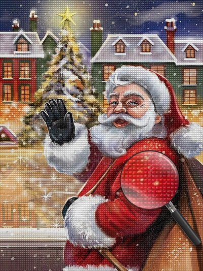 Père Noël avec des Gants en Cuir Broderie Diamant