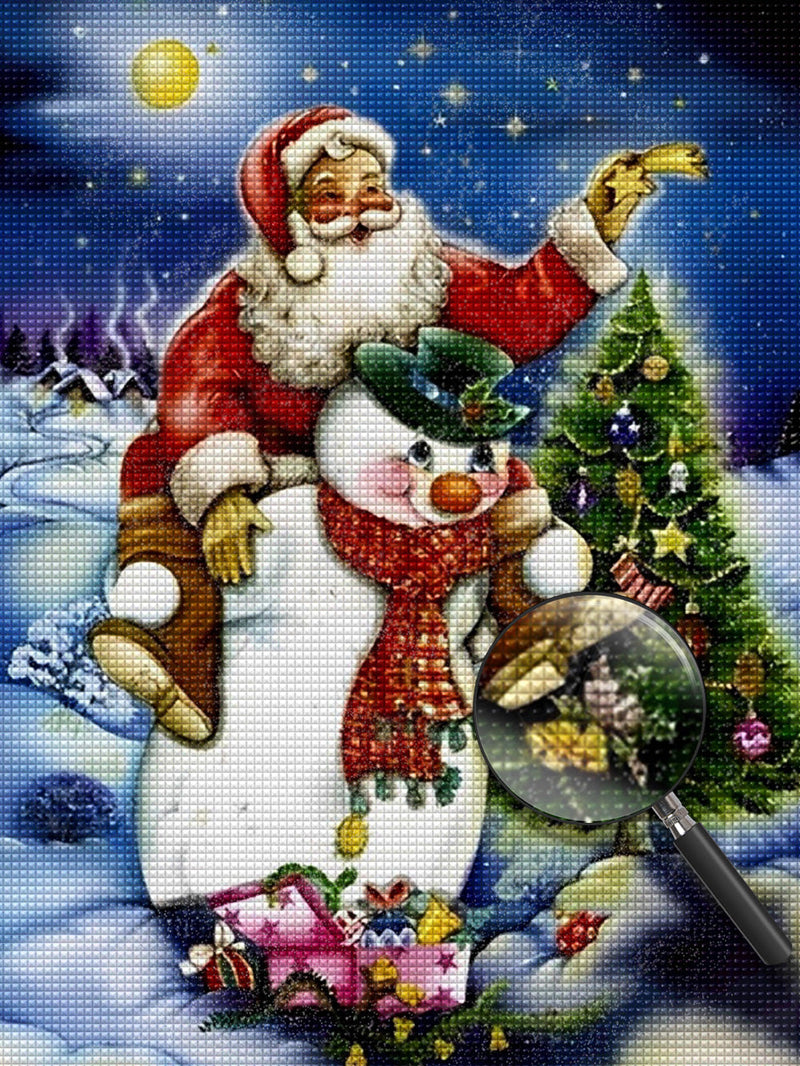 Bonhomme de Neige Portant le Père Noël Broderie Diamant