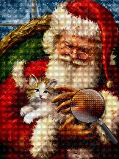 Père Noël et Petit Chaton Orange Broderie Diamant