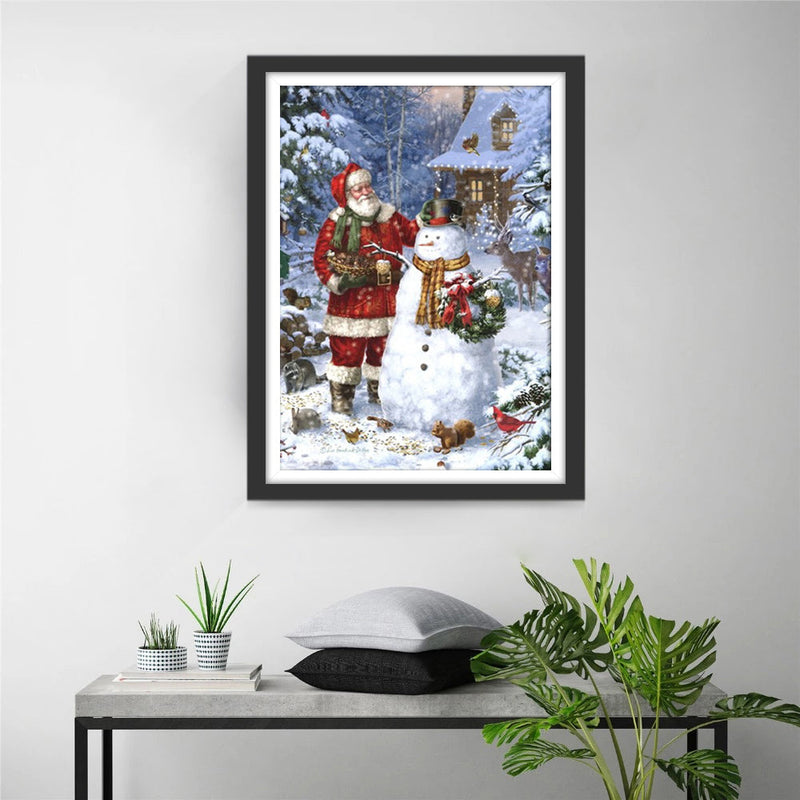 Père Noël et Bonhomme de Neige en Hiver Broderie Diamant