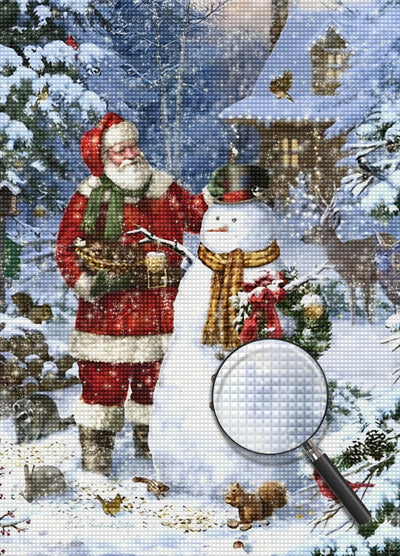 Père Noël et Bonhomme de Neige en Hiver Broderie Diamant