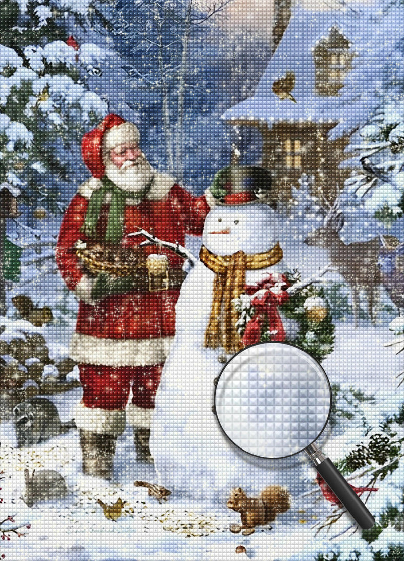 Père Noël et Bonhomme de Neige en Hiver Broderie Diamant