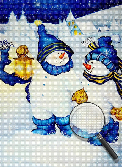 Couple de Bonhomme de Neige en Pleine Aventure Broderie Diamant