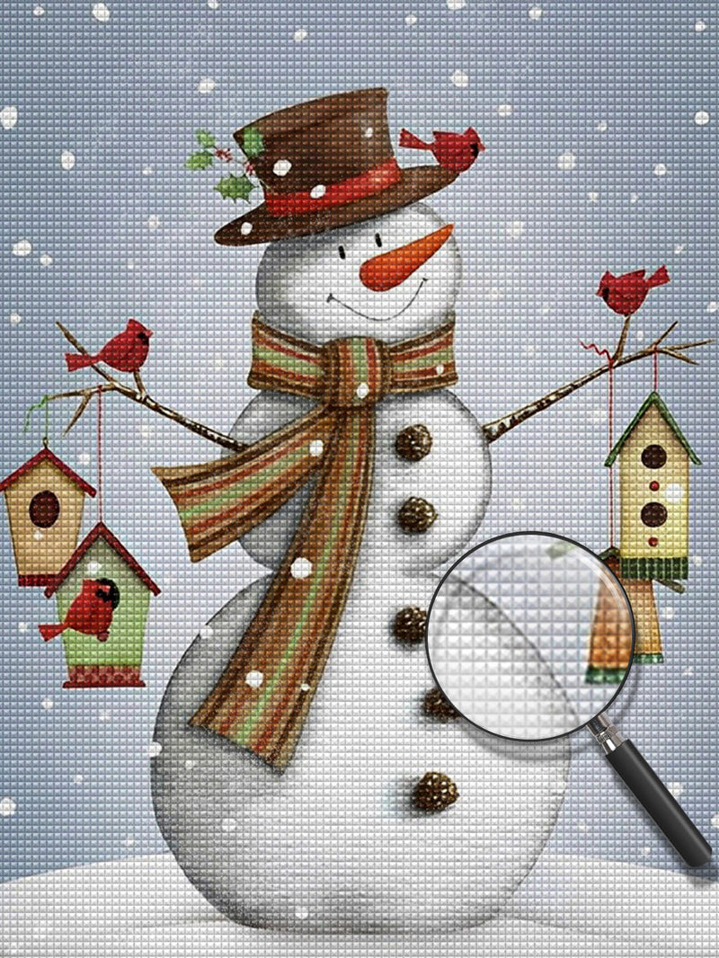 Bonhomme de Neige Tenant des Cabanes à Oiseaux Broderie Diamant