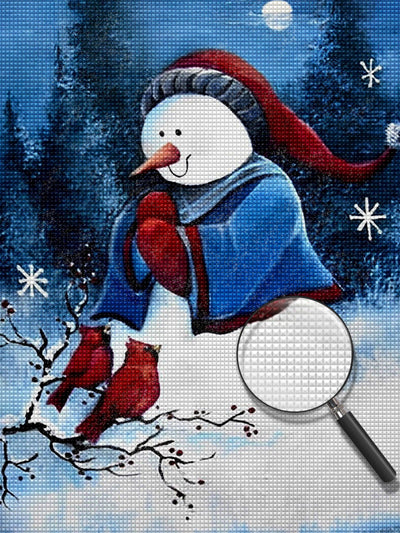 Bonhomme de Neige et Branche de Prunier Broderie Diamant