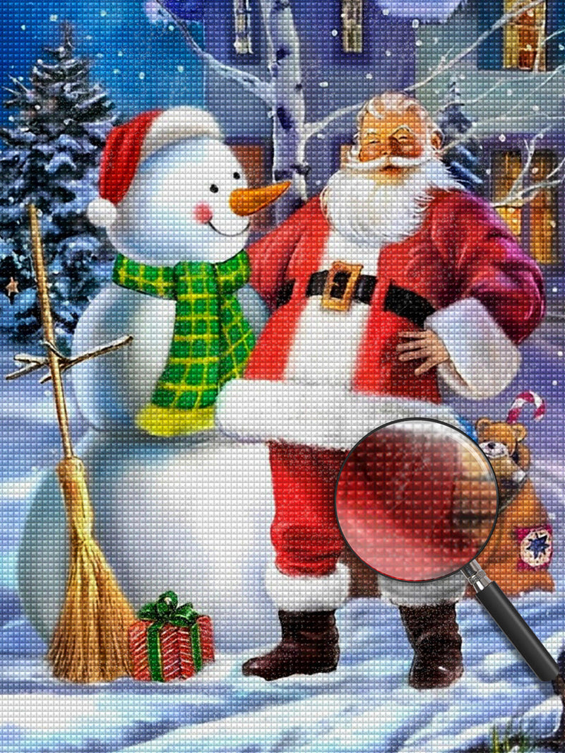 Père Noël et Bonhomme de Neige avec un Bonnet Broderie Diamant