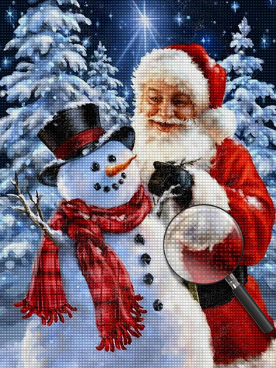 Père Noël Souriant et le Bonhomme de Neige Broderie Diamant