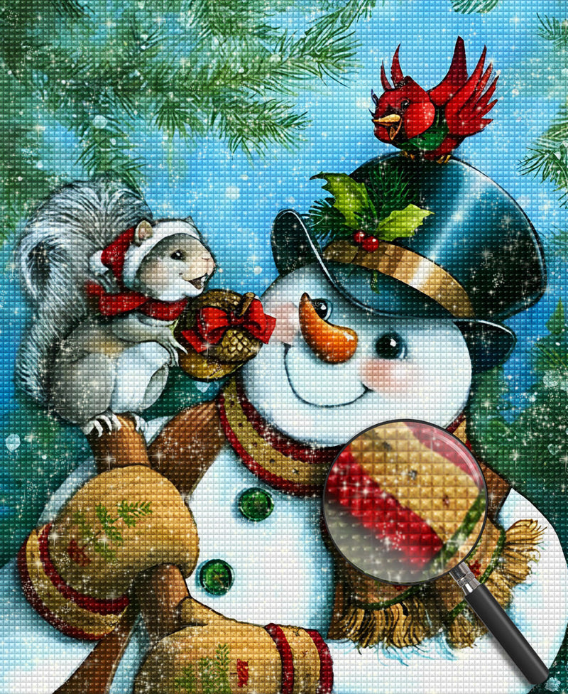 Bonhomme de Neige et Sciuridés Broderie Diamant