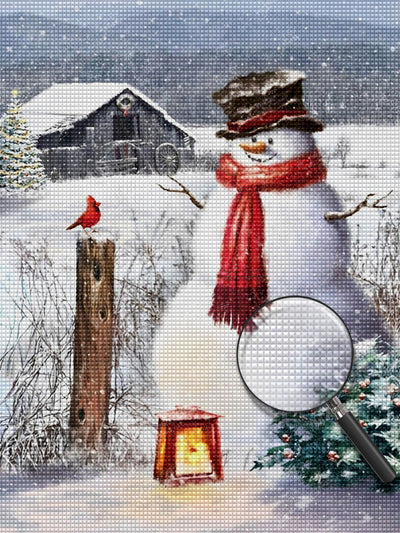 Bonhomme de Neige et Oiseau Rouge Broderie Diamant