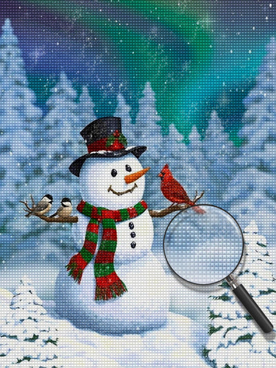 Petit Bonhomme de Neige et Oiseaux Broderie Diamant