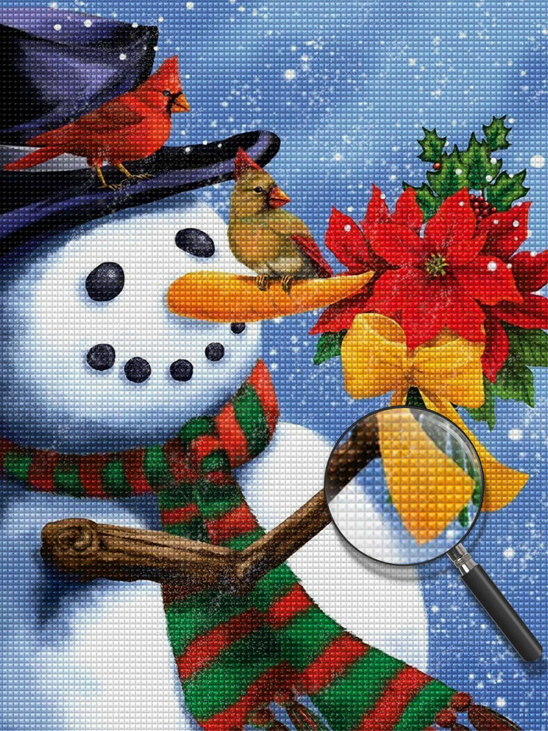 Bonhomme de Neige et Oiseau Rouge et Jaune Broderie Diamant