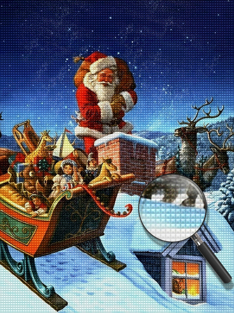 Père Noël et Chariot Broderie Diamant