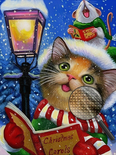 Chaton à la Fête de Noël Broderie Diamant