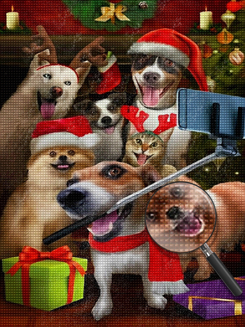 Chiens et Chats dans les Selfies de Noël Broderie Diamant