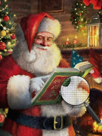 Père Noël Lisant du Livre Broderie Diamant