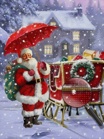 Père Noël et Parapluie Rouge Broderie Diamant