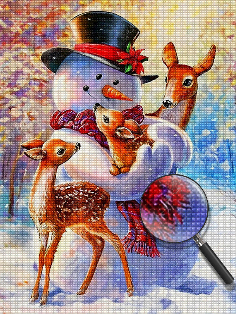 Bonhomme de Neige et Cerfs Adorables Broderie Diamant