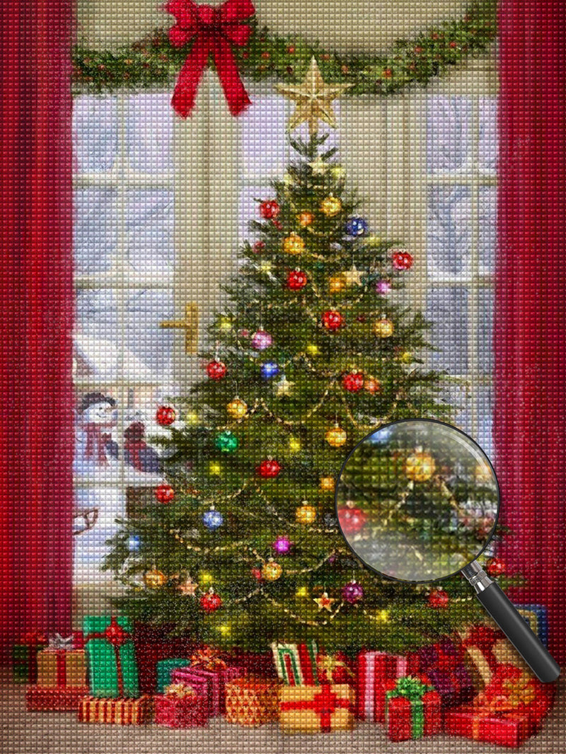 Sapin de Noël près de la Fenêtre Broderie Diamant