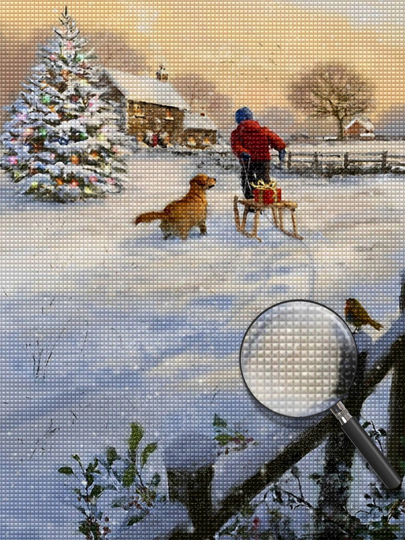 Golden Retriever et Chariot de Ski Broderie Diamant