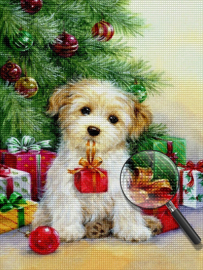 Mignon Chiot et les Cadeaux de Noël Broderie Diamant