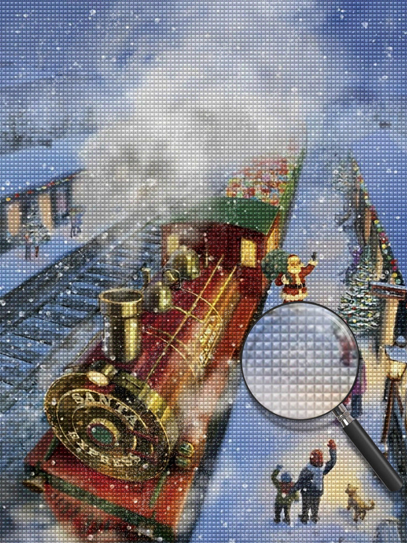 Père Noël et le Train de Noël Broderie Diamant