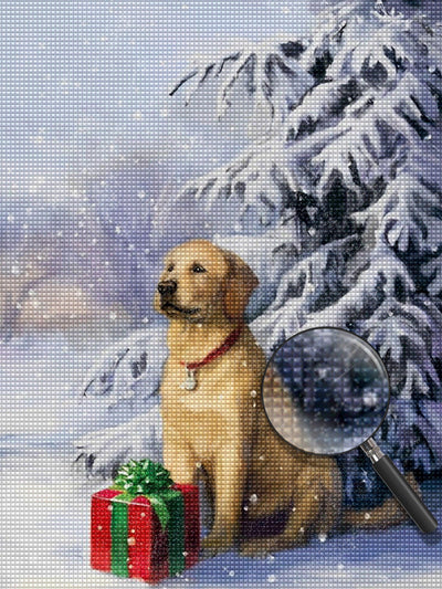 Golden Retriever et Son Cadeau de Noël Broderie Diamant