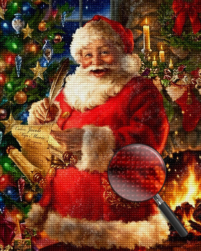 Père Noël et Foyer Broderie Diamant