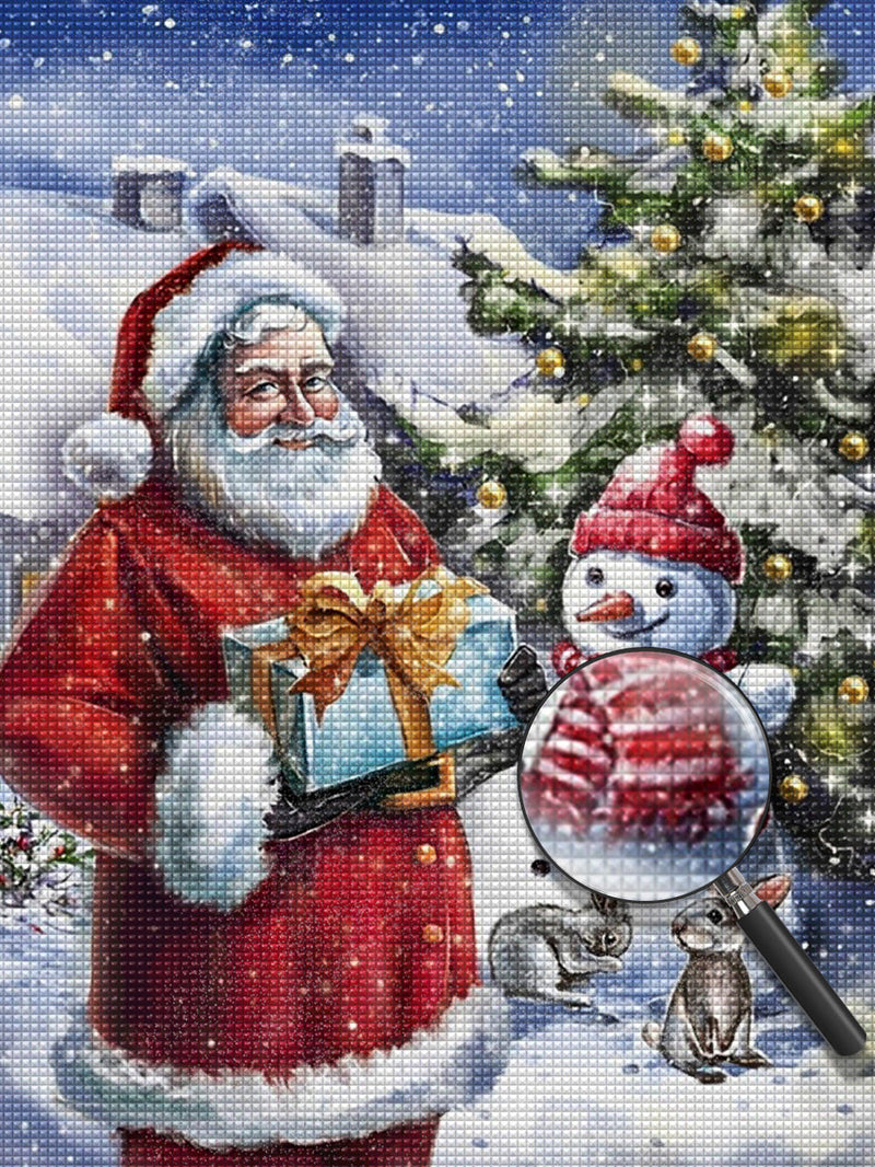 Père Noël et le Cadeau Bleu Broderie Diamant