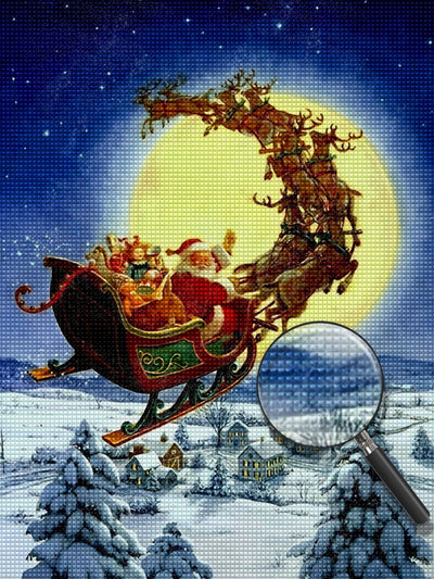 Père Noël et la Lune Eclaire Broderie Diamant