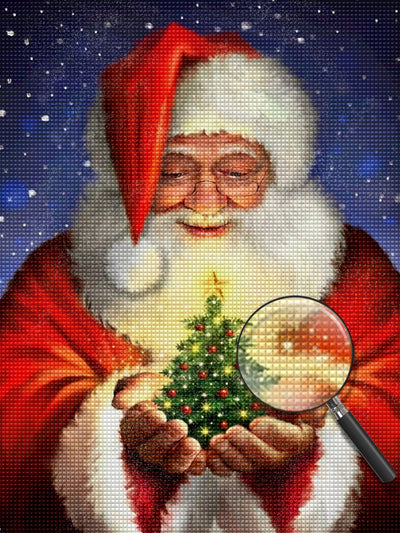 Père Noël Tenant un Petit Sapin de Noël Broderie Diamant