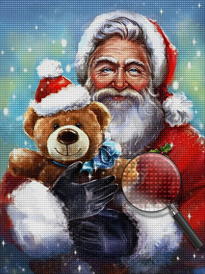 Père Noël Tenant une Poupée d’Ours Broderie Diamant