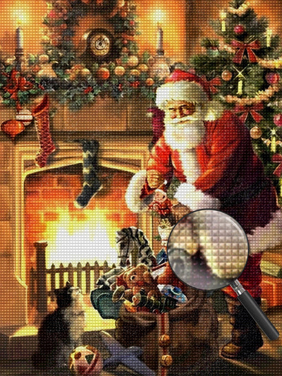 Père Noël Rembourrant des Cadeaux dans des Chaussettes Broderie Diamant
