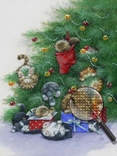 Chatons Suspendus aux Arbres de Noël Broderie Diamant