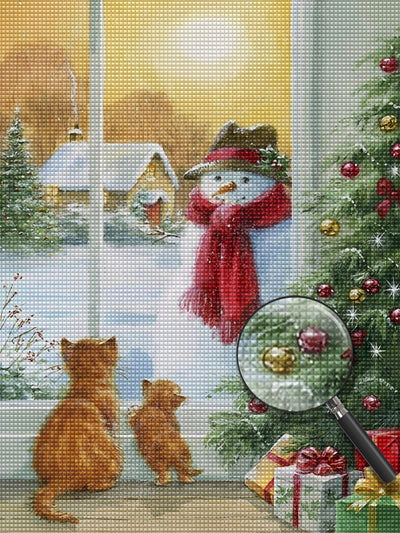 Bonhomme de Neige devant la Fenêtre Broderie Diamant